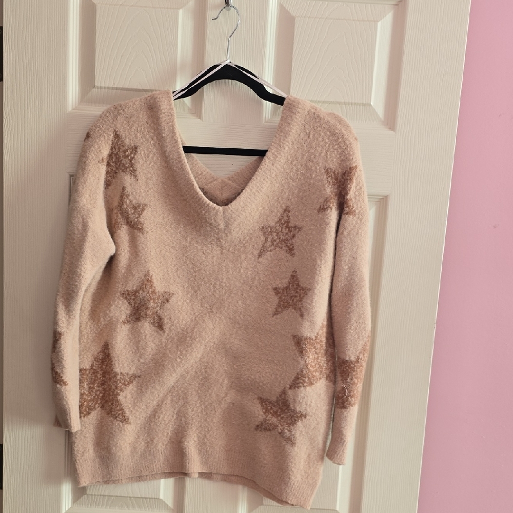 Elegant Starry V-Neck Sweater in Beige